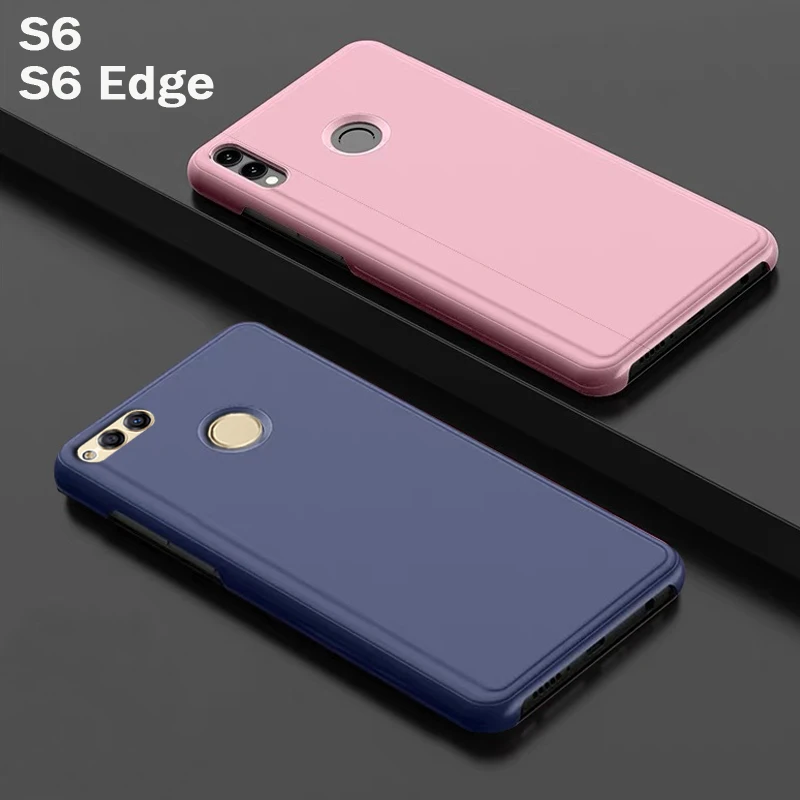 Flip Smart Mirror Phone Cover case For Samsung galaxy S6 Edge Plus S 6 S6edge Leather Clear View Standing Rose Gold Back Cases | Мобильные