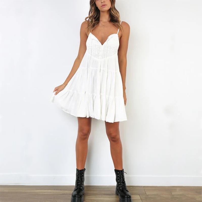 Сексуальное женское мини платье без рукавов с v образным вырезом свободное