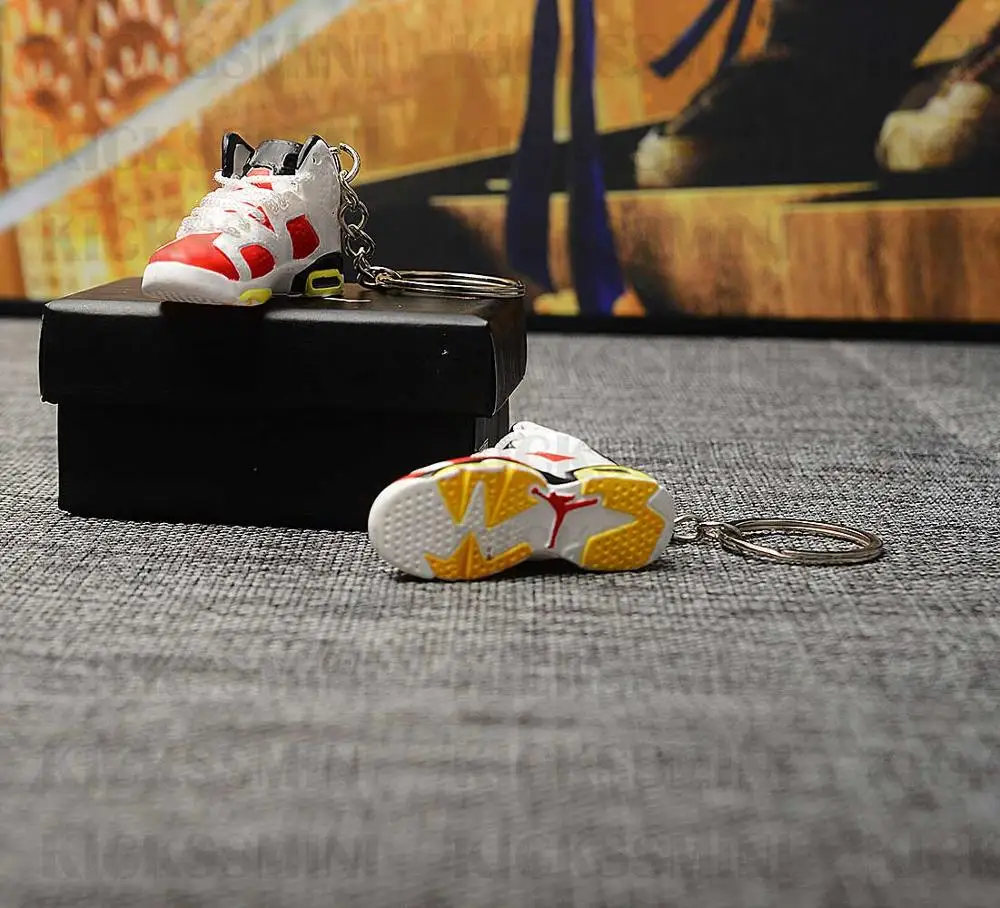 Дропшиппинг Air Jordan 6 Ретро Carmine GS кроссовки брелки 1/6 масштаб 3D мини-кроссовки JORDAN Брелок Кукла аксессуар