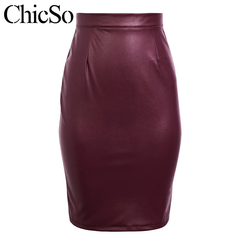 purplish red MissyChilli зимняя черная кожаная юбка для женщин Сплит bodycon красная юбка с высокой талией женские сексуальные вечерние элегантные юбки для клуба Новые - Цвет: purplish red
