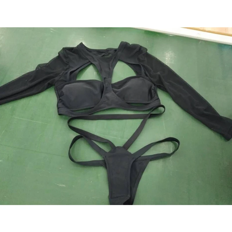 

Black Sexy Women Long Sleeve Hollow Out Bikini Set Push up Mesh Swimsuit Swimwear Bathing Suit Biquini Swimming
