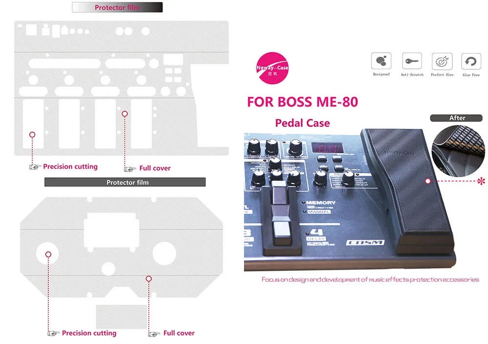 Film and Pedal Case Neway-чехол для электрогитары Защитная пленка для BOSS ME-80 аксессуары для гитарных эффектов - Цвет: Film and Pedal Case
