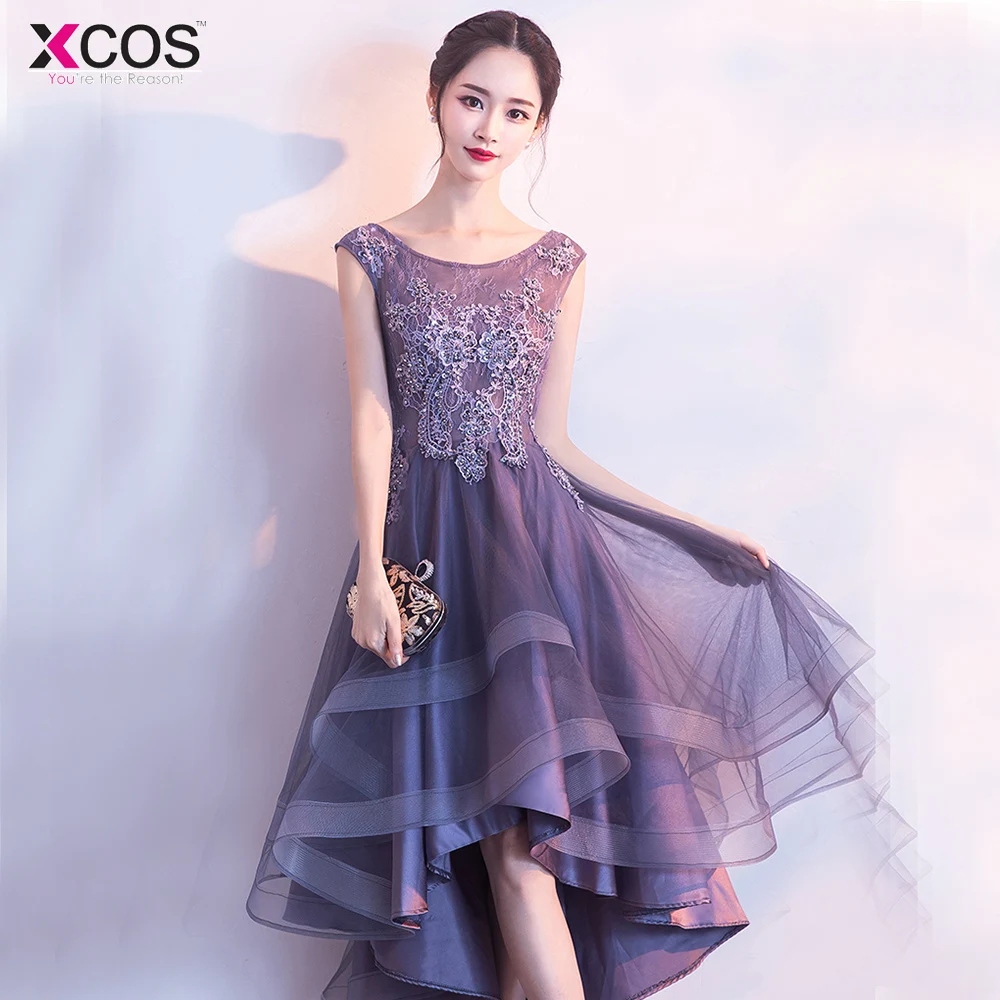 Фиолетовое коктейльное платье Элегантные Высокие Низкие аппликации vestido