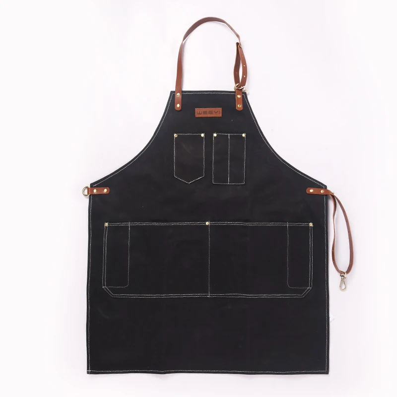 WEEYI женский и мужской парикмахерский фартук с кожаным ремешком вощеный холщовый