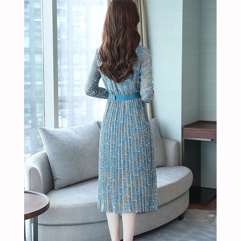 Женское винтажное шифоновое платье миди с длинным рукавом и цветочным