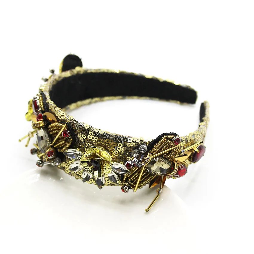 Роскошная повязка на голову в стиле барокко винтажная виде насекомых Золотая