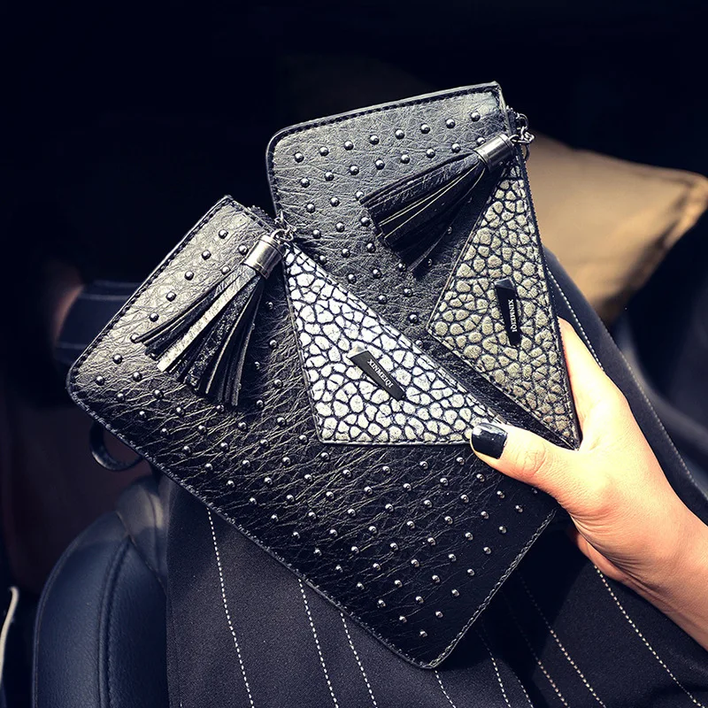 Женский Длинный кошелек на молнии с кисточками большой для телефона Дамский