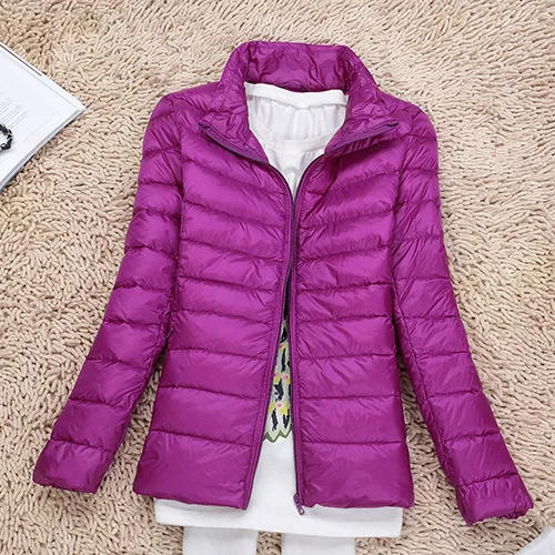 purple 6XL размера плюс зимняя куртка Для женщин 90% белая утка вниз Ультра тонкая пуховая куртка женская одежда с длинными рукавами и карманами пуховая куртка, парка - Цвет: purple