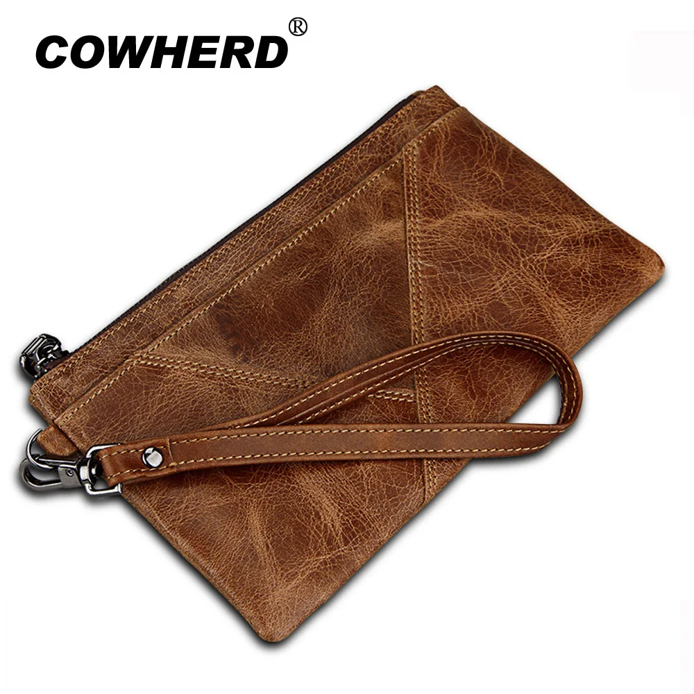 COWHERD новый мужской кошелек 100% из натуральной кожи Crazy Horse Zipper монета карман Топ