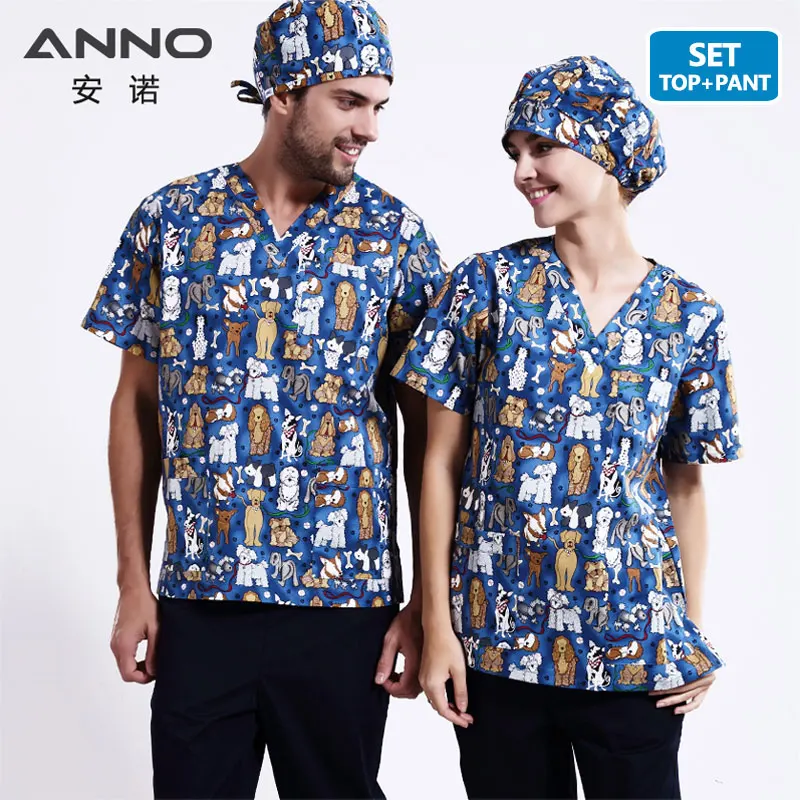 HuaHuaGouLa-Set ANNO 5XL размера плюс медицинская одежда униформа медсестры с мультяшными собаками набор спецодежды Медицинские костюмы футболка брюки Клиническая форма - Цвет: HuaHuaGouLa-Set
