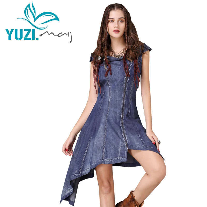 Летнее платье 2018 Yuzi.may Бохо новые джинсовые платья с вырезом лодочкой коротким