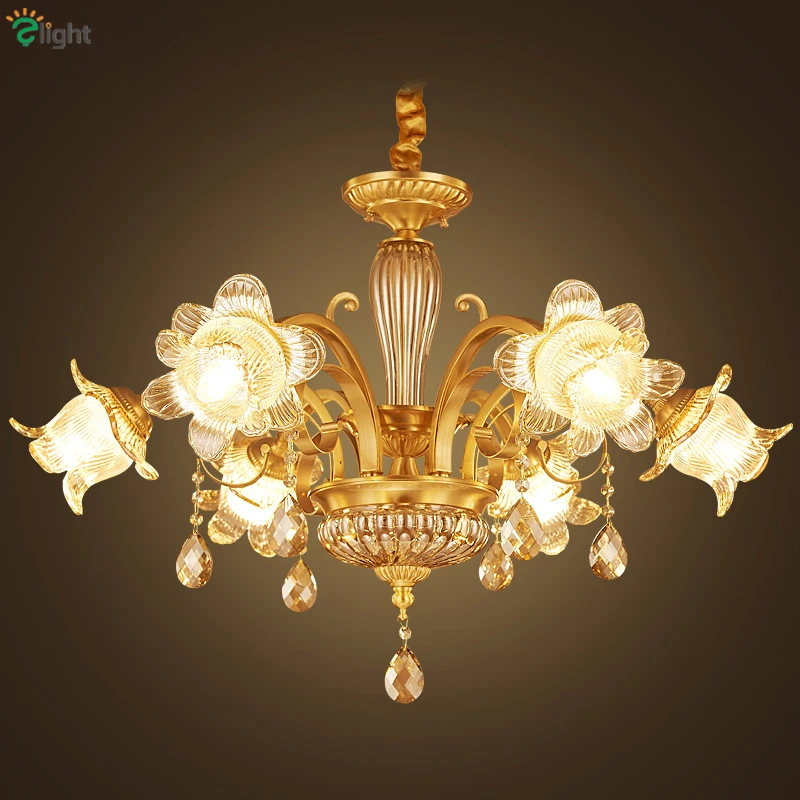 Европейская медная светодиодная подвесная люстра для столовой Lustre Хрустальные светодиодные люстры освещение для гостиной подвесной светильник