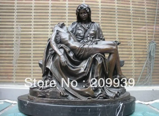 00512 Подпись 100% Бронзовый Мраморный Искусство Статуя Иисуса и Святого богиня