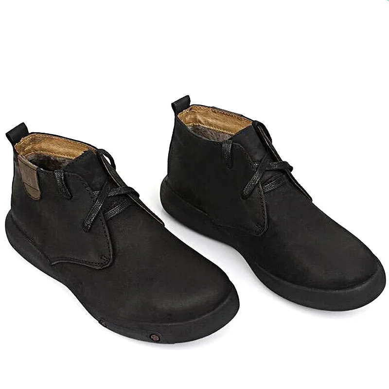 Мужские Зимние ботильоны из натуральной кожи винтажные плюшевые теплые зимние
