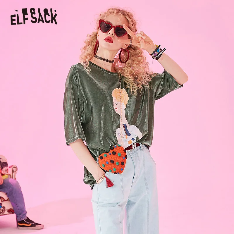 ELFSACK повседневные женские топы с мультяшным принтом винтажные свободные