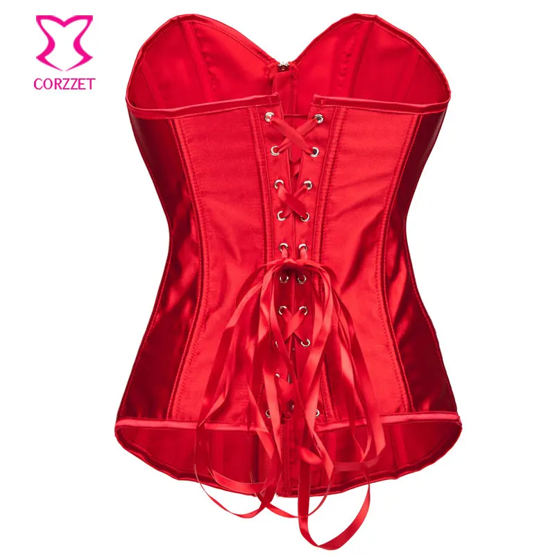 Женский атласный корсет на молнии красного цвета | Бюстье и корсеты