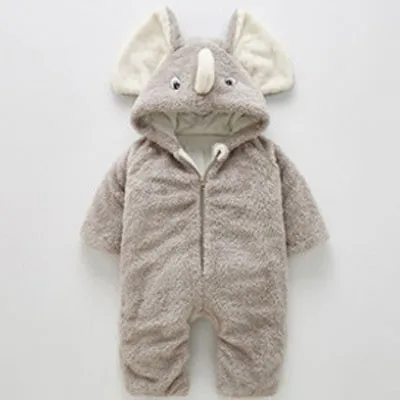 Elephant Light Grey Зимняя одежда для малышей; утепленная одежда унисекс с рисунком; комбинезоны для новорожденных; одежда для маленьких девочек и мальчиков; бархатная одежда - Цвет: Elephant Light Grey