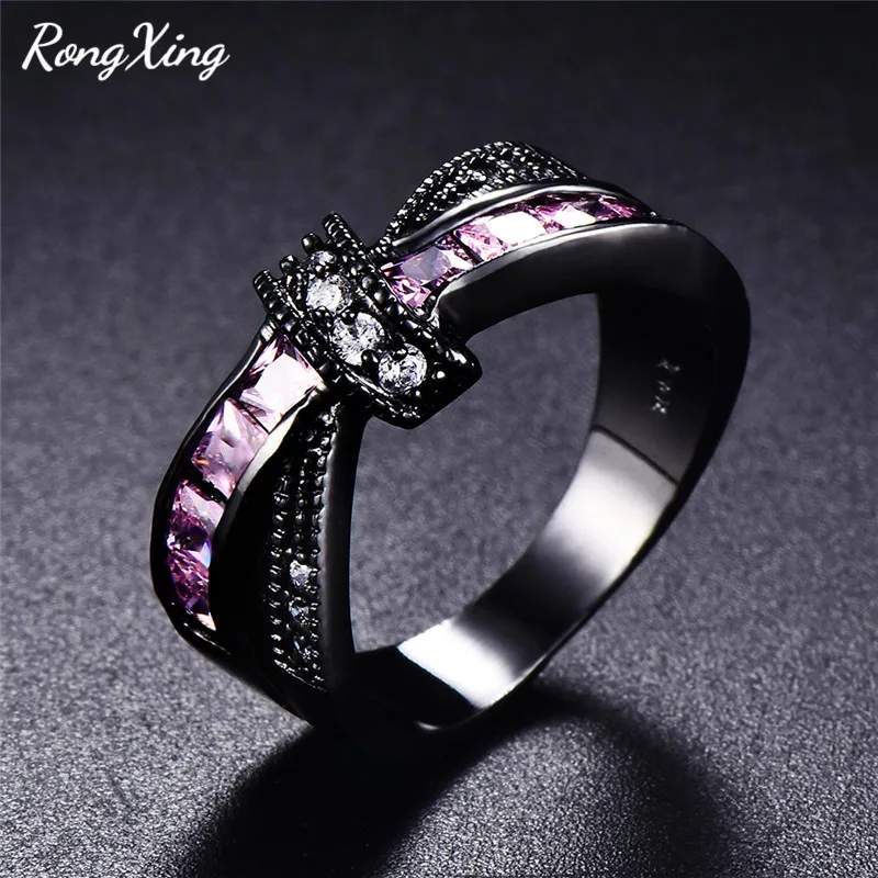 RongXing розовые/синие кристаллы из циркония кольцо с перекрестным плетением кольца