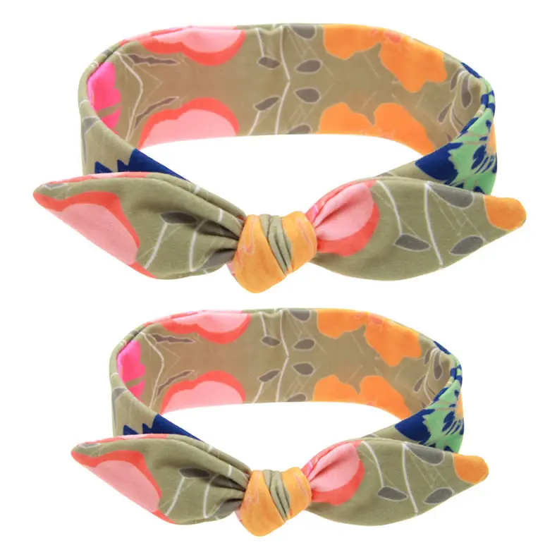 Mother Baby Turban headband 2pcs/set Mom Daughter Rabbit Ears Floral Print Plaid Bow Knot hair accessories | Детская одежда и