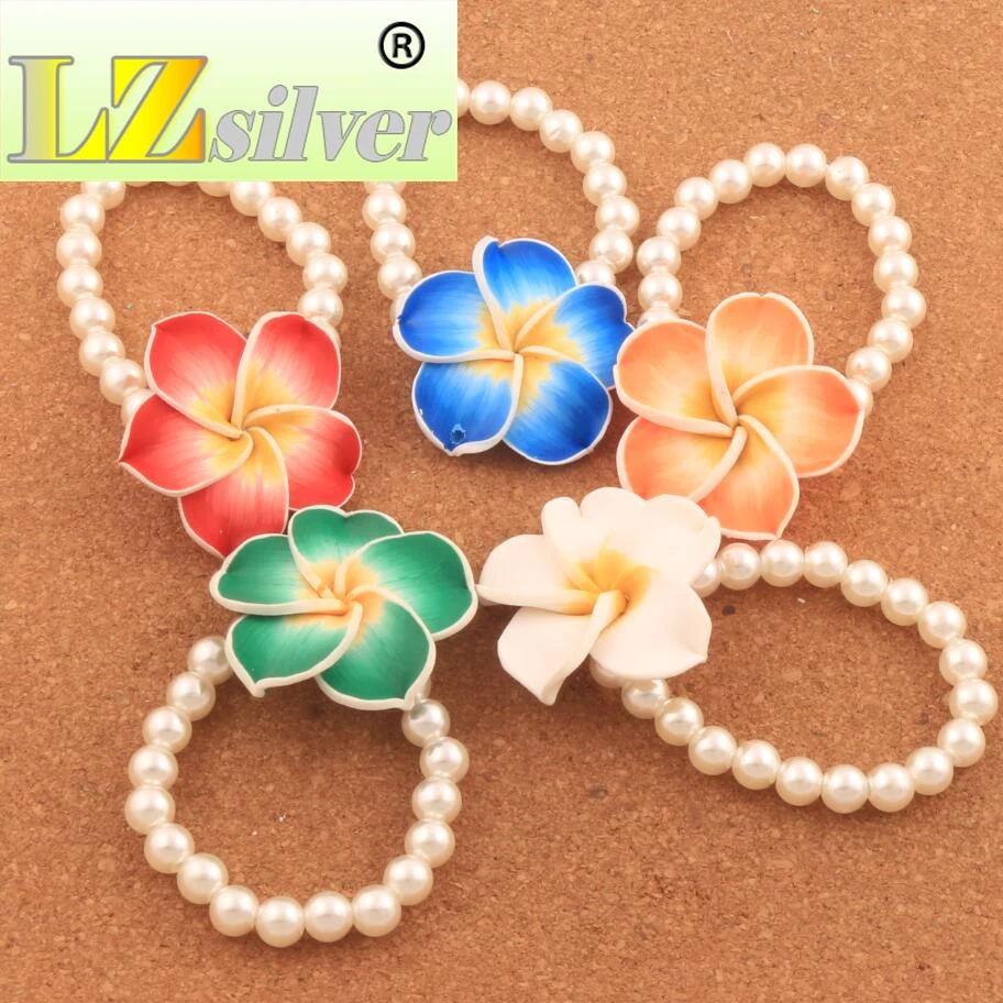 Горячая глина Плюмерия цветок жемчуг бусины стрейч браслет нити 6 5 &quotBB80 модные