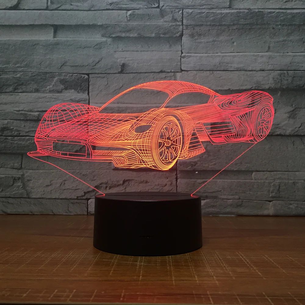 Охлаждения гоночный автомобиль 3D 7 цветов лампа визуальный светодиодный ночные