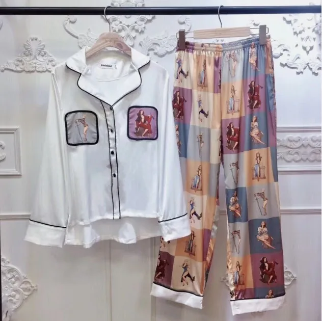 Новинка 2019 весна-осень женский Шелковый костюм с принтом манга женские брюки