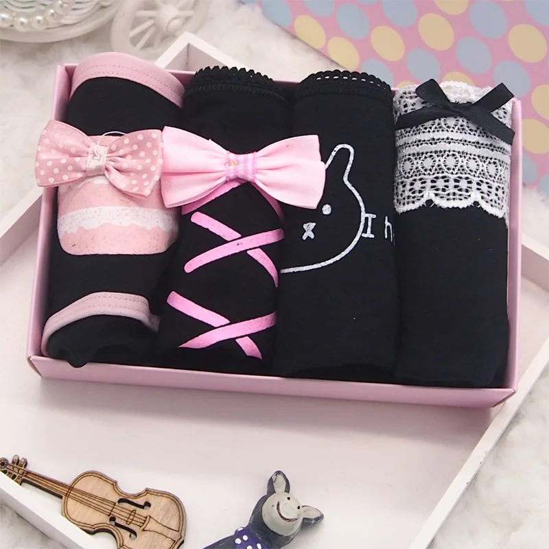 4 шт./лот Подарочная коробка низкая талия плюс размер кружевной бант сексуальное