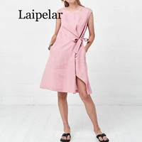 laipelar 2019 summer dress women sexy sleeveless bow casual knee length high waist beach party plus size navy