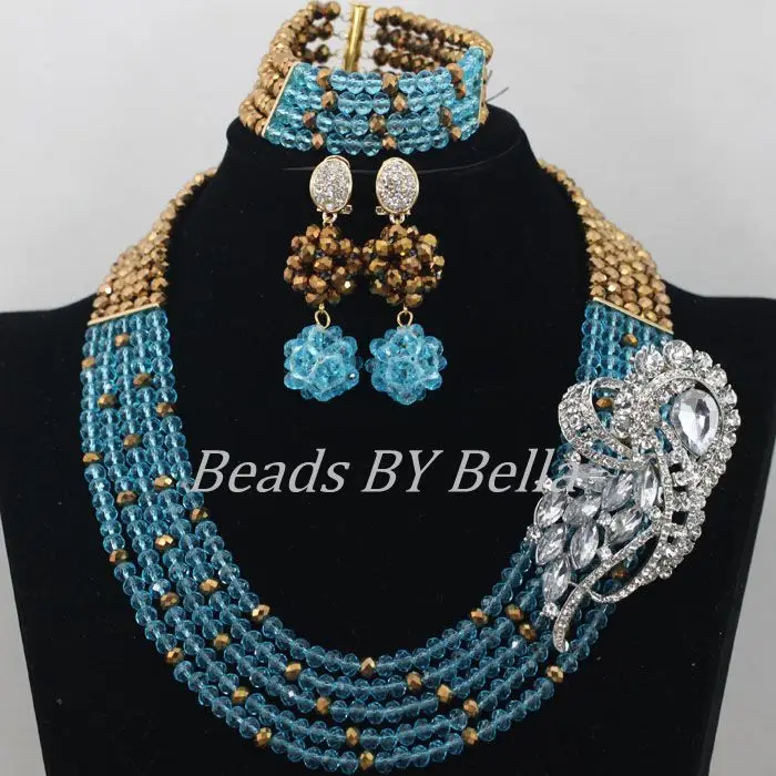 5 слоев ожерелье с красивыми небесно голубыми кристаллами нигерийская Свадебная