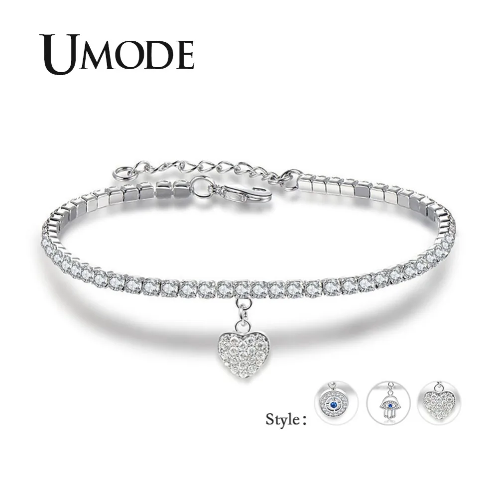 Женский браслет с кубическим цирконием UMODE в форме сердца цепочкой злой глаз