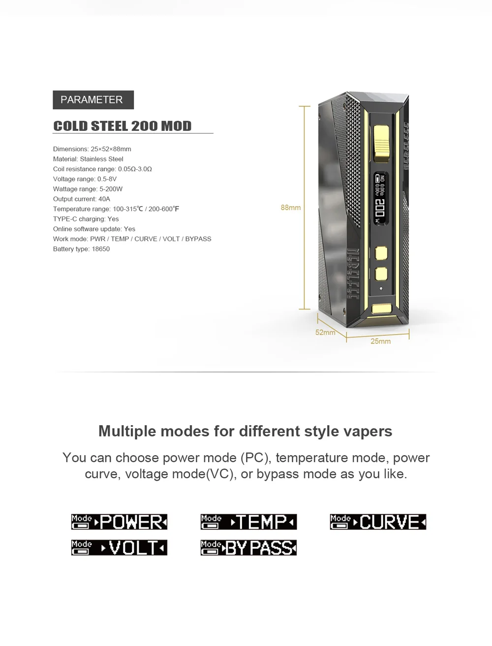 Подарок Vape мод Ehpro холодная сталь 200 TC мод 200 Вт электронная сигарета мод без батареи подходит 510 vape Танк vs dovpo topside/drag mini