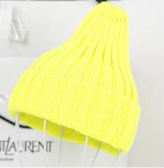 Neon Yellow Шапки Новая модная зимняя качественная акриловая шапка вязаная шапка остроконечная шапка для женщин/женщин 19 цветов - Цвет: Neon Yellow