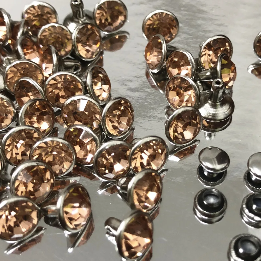 New 50 Sets 8MM CZ++ Champagne Crystal Rivets Silver Plated Spots Studs Double Cap for DIY Leather-Craft Making | Дом и сад