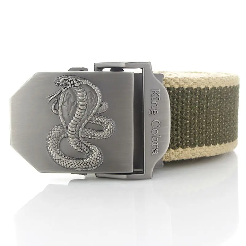 Green beige side BOKADIAO мужской и женский военный холщовый ремень роскошный KingCobra металлический пояс с пряжкой для джинсов армейский тактический ремень для мужчин ремень мужской - Цвет: Green beige side