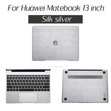 3-silk silver Laptop Stickers for HUAWEI MateBook 13 inch High Quality PU Anti-scratch Cover Full Protective Notebook Skin Decal - Color: 3-silk silver