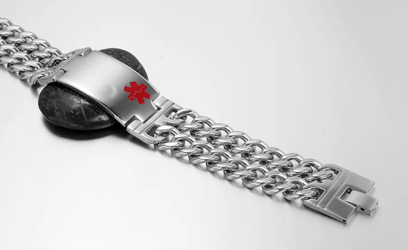 23mm Width Large Men's Bracelet &amp Bangle Medical Jewelry Double Stainless Steel Chain USA Sales BR-101 | Украшения и