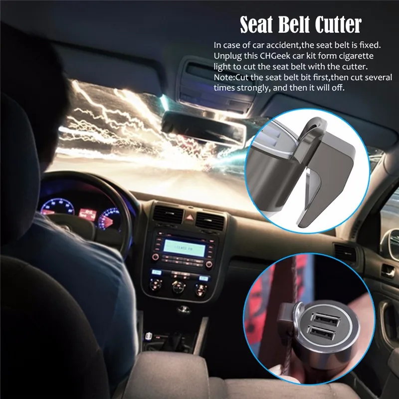 1224v car cigarette charger dual usb led circle universal multifunctional car phone charger with emergency escape hammer free global shipping
