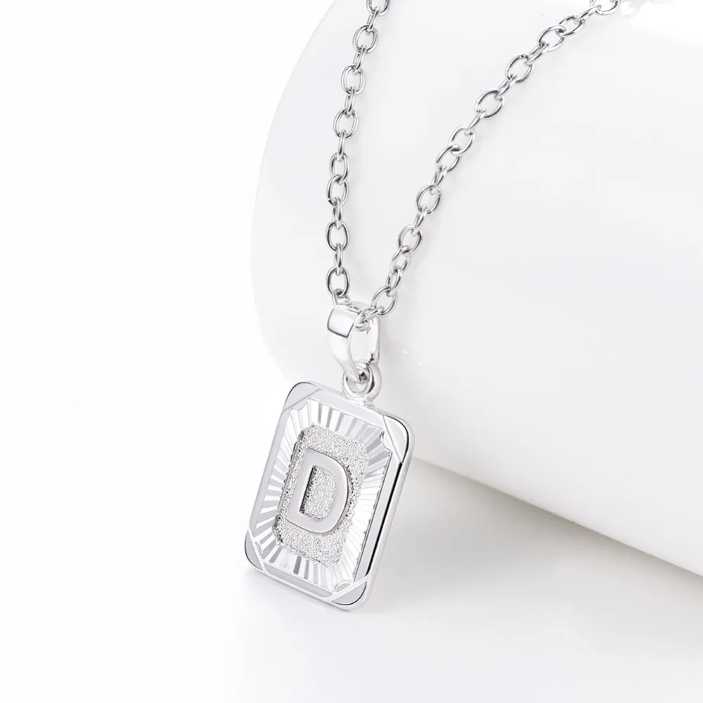 U7 Square Letters Necklaces Pendant Chain Necklace for Women Men English Initial Name Alphabet Jewelry Best Birthday Gifts P1196