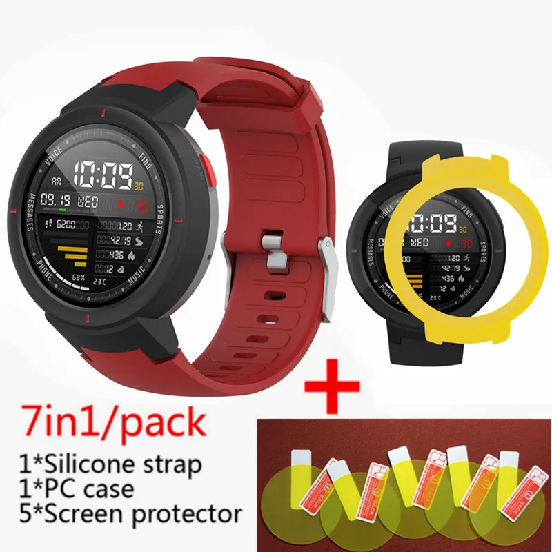 Red 3 3в1 силиконовый ремешок для смарт-часов Huami Amazfit+ чехол с рамкой+ Защитная пленка для экрана amazfit Verge - Цвет: Red 3