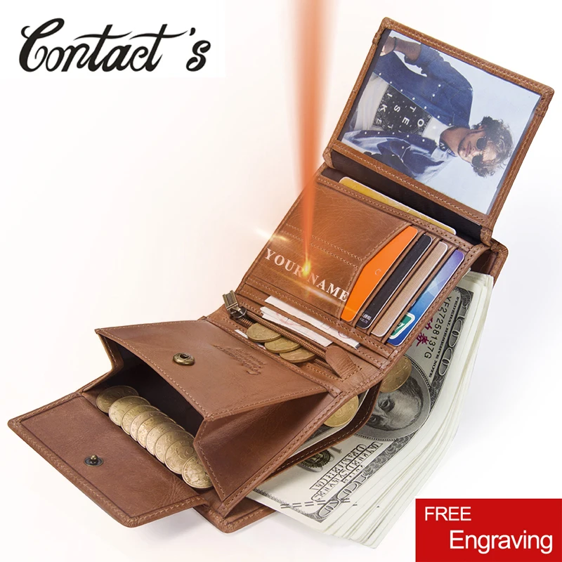 Мужской кошелек Contact's мужские кошельки из натуральной кожи в три сложения на