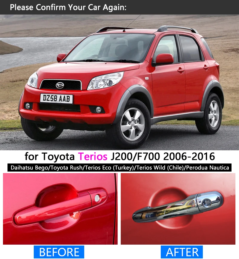 Хромированный чехол для двери Daihatsu Terios Bego 2006 2016 Toyota raph Eco Wild Perodua Nautica J200 F700 тюнинг