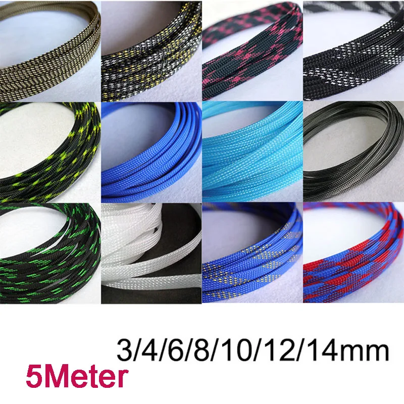 Комплект расширяемых оплеток из нейлона для защиты проводов и кабелей 5M 3/4/6/8/10/12/14 мм в комплекте с герметичными гильзами 4 мм.