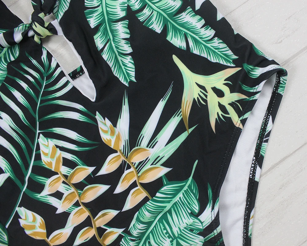 Floylyn Цельный купальник сексуальный для женщин с ботаническим принтом бандаж