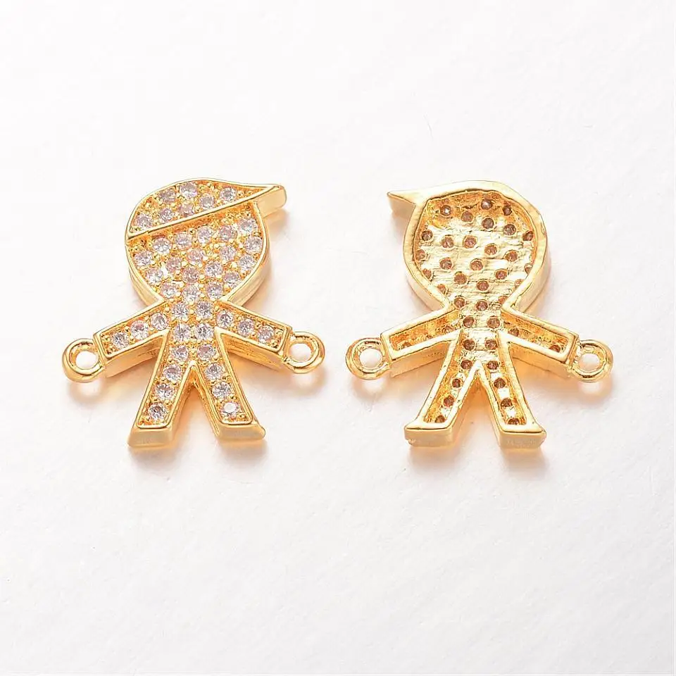 

Brass Micro Pave Cubic Zirconia Links, 1/1Loop, Boy, Golden, 14x13x2mm, Hole: 1mm