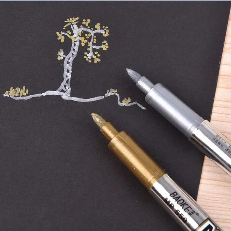 1 PCS 1.5mm Creative Paint Pen Metallic Color Technology Gold And Silver Up Student Supplies Marker Craftwork | Канцтовары для