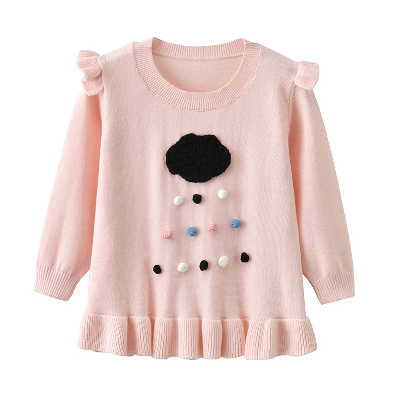 

Auro Mesa Kids Girls Black Clouds Rains Pullover Sweater Long Sleeve Crew Neckline Cotton Sparkle Ruffle Pink Sweater 6M-3Y