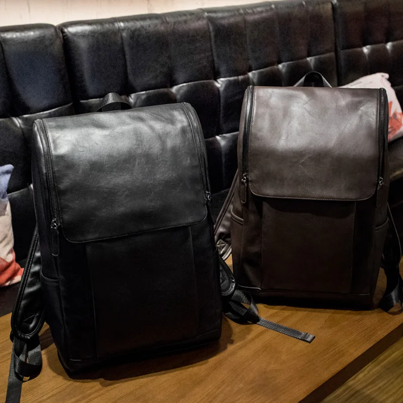 

Men's Backpack PU Leather 17 Inch Laptop School Bag Casual Buiness Backpacks Male Large Capacity Satchels