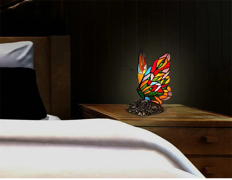 Витражный цветной маленький цветок Tiffanylamp Милая бабочка декоративный ночной Светильник детский светодиодный ночной Светильник для детей
