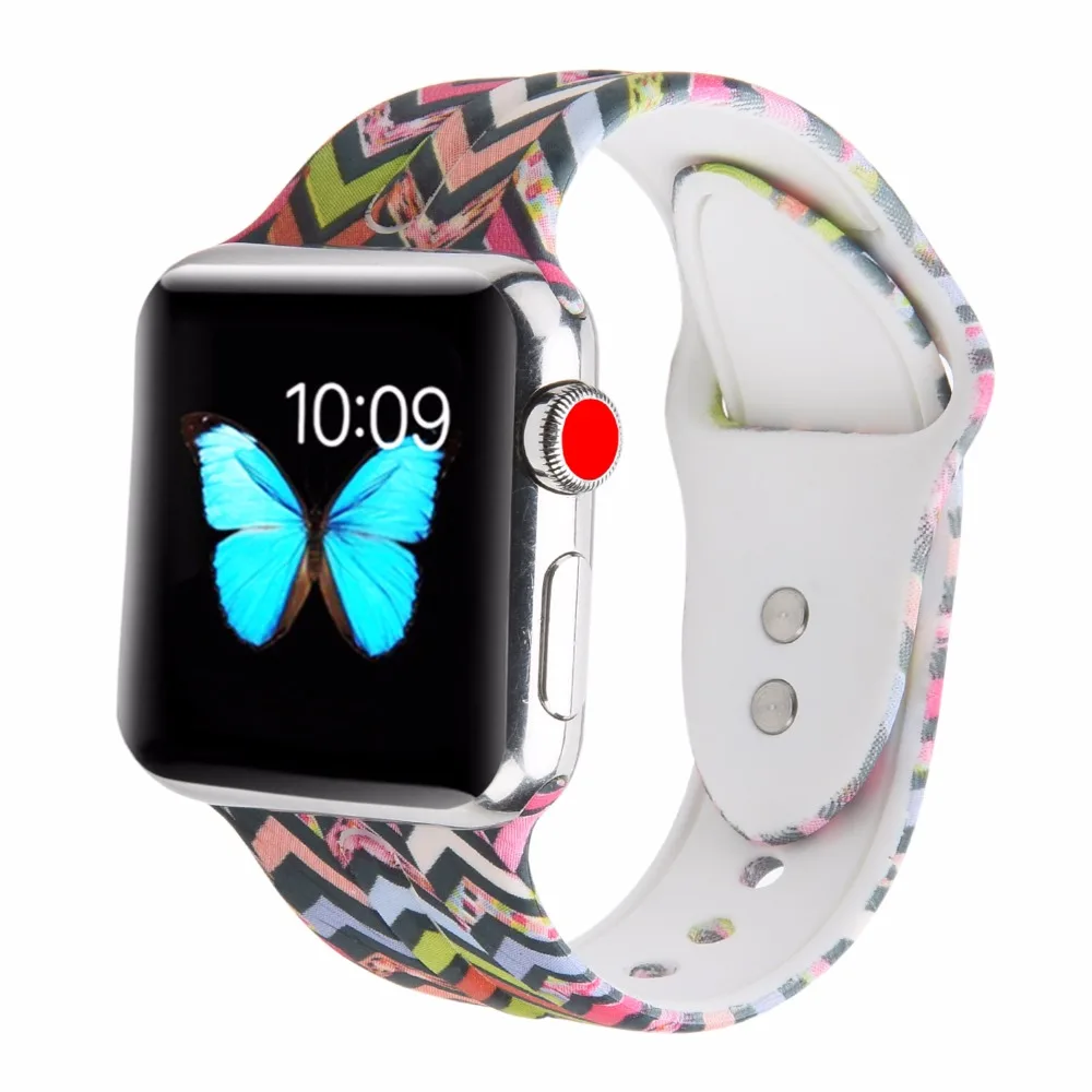 Мягкий силиконовый с цветочным рисунком ремешок для часов Bemorcabo для Apple Watch 4 3 2 1 aple Watch Band 38 мм 42 мм 44 мм браслет