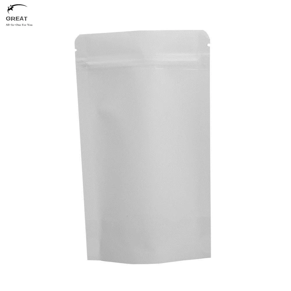 

100Pc New 14x20cm (5.5x7.75in) White Kraft Paper Bag Stand up Gift Bag Tea Powder Nut Food Cookie Coffee Packaging Zip Lock Bags